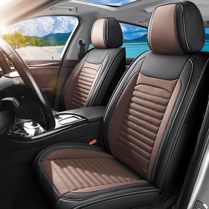 Car Seat Covers Full Set Fit for Toyota Corolla 2000-2026, Premium Faux Leather Car Seat Protector,Breathable Anti-Slip Full Wrapping Edge Seat Covers(Black&Brown,Full Set)