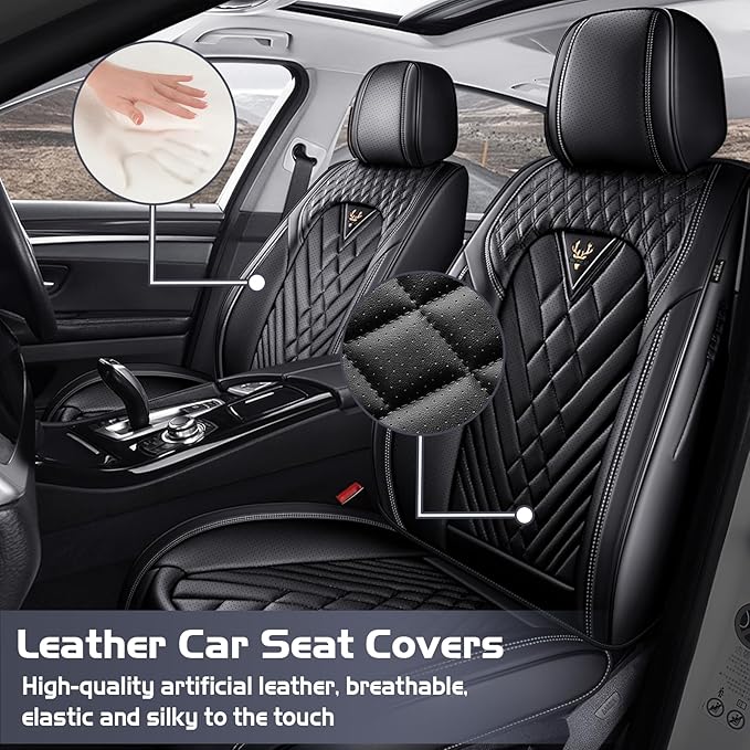 Truck Seat Covers for Ford F150 2009-2026, Waterproof Premium Leather Full Coverage Car Seat Cover, Muscle Sport Style Auto Interior Seat Cover Sets (Full Set/Black)