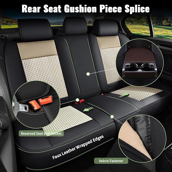 Car Seat Covers for Mazda 3 2007-2019, Full Set 5 Seats Breathable Cooling Ice Silk Leather Seat Covers, Vehicle Seat Protector Seat Cushion Automotive Accessories for Mazda3 (Black&Beige)