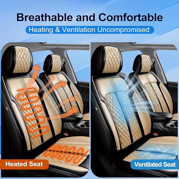 Fit CX-50 Car Seat Covers for Select Mazda CX50 2023-2026, Premium Full Coverage Leather, Airbag Compatible, Waterproof All Weather Seat Protector, Front Pair Black+Beige