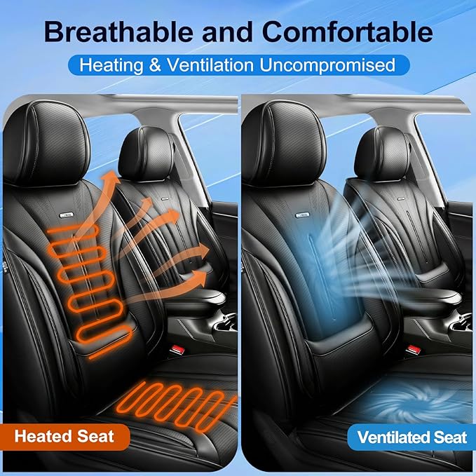 Fit Blazer Car Seat Covers for Select Chevrolet/Chevy Blazer 2019-2026, Stylish Premium Full Coverage Leather, Airbag Compatible, Waterproof All Weather Seat Cushion Protector, Full Set, Black