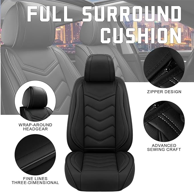 CTDS Car Seat Covers for Hyundai Kona 2018-2026, Stylish Sport Seat Cover, Premium Nappa Leather Car Seat Cover. Automobile Seat Covers Sets.(Standard 5 Seats/Pure Black)