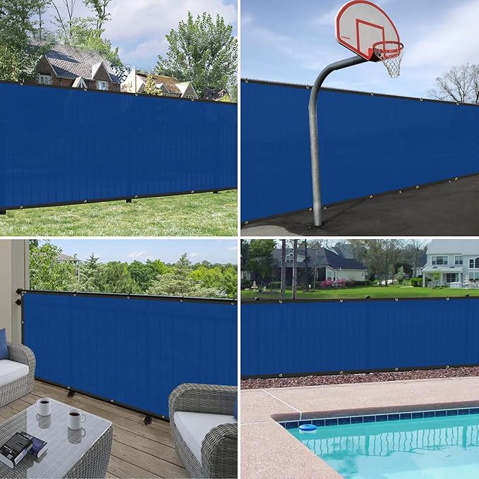 Windscreen4less Privacy Fence Screen Heavy Duty Windscreen Fencing Mesh Fabric Shade Net Cover with Brass Grommtes for Outdoor Wall Garden Yard Pool Deck, 8'x181' Blue