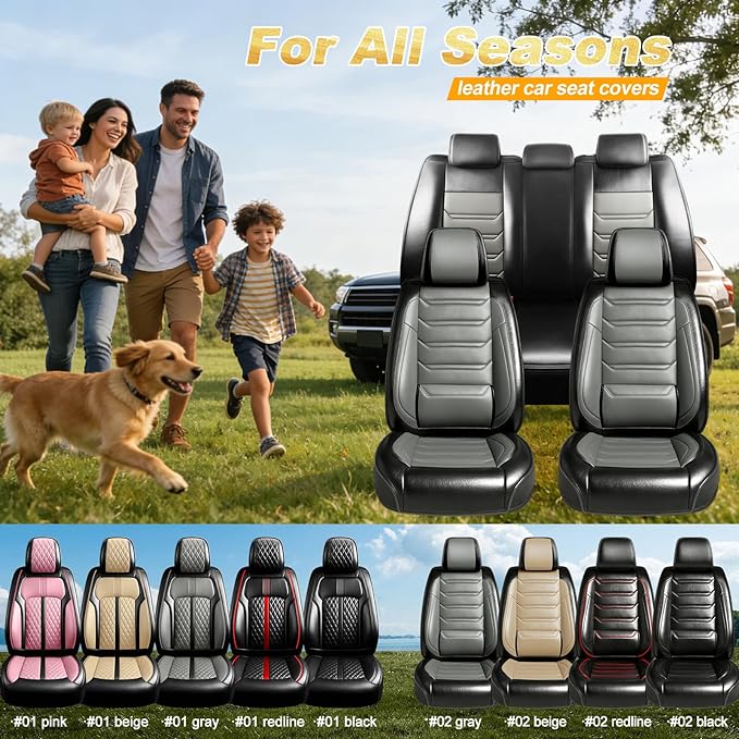 Fit Equinox Car Seat Covers for Chevrolet/Chevy Equinox 2007-2026, Premium Full Coverage Leather, Airbag Compatible, Waterproof All Weather Seat Cushion Protector, Front Pair Black+Gray