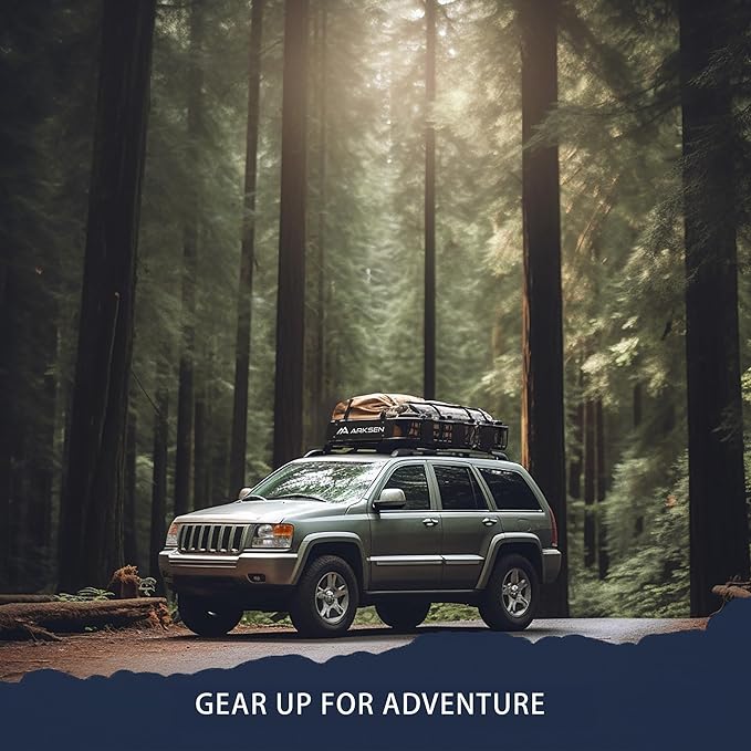 ARKSEN Skinny Roof Rack 64"x23"x6" Cargo Carrier with Waterproof Bag, Net, Straps & Anti-Slip Mat, Heavy Duty Top Mount Cargo Basket, Luggage Camping Gear Storage for Car, Truck or SUV Transport