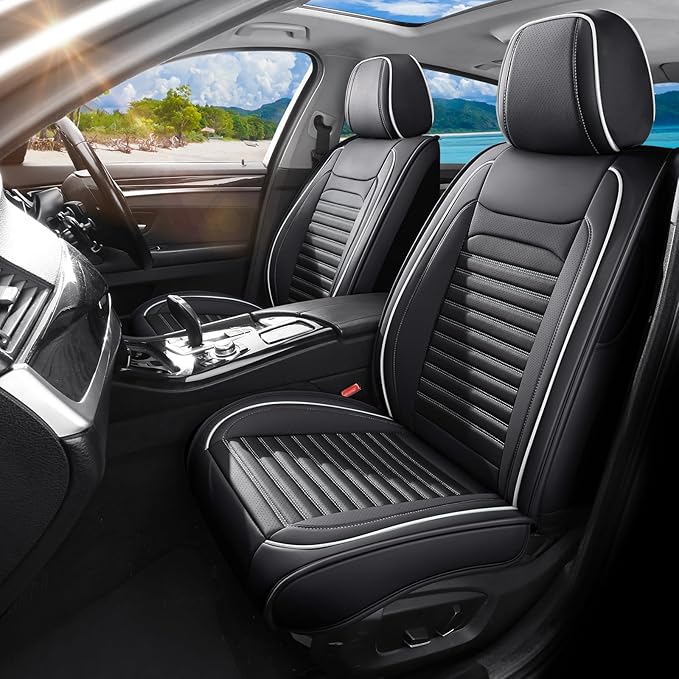 Car Seat Covers Full Set Fit for Toyota RAV4 Hybrid 2016-2025, Premium Faux Leather Car Seat Protector, Breathable, Anti-Slip, Comfortable & Durable (Black&White,Full Set)