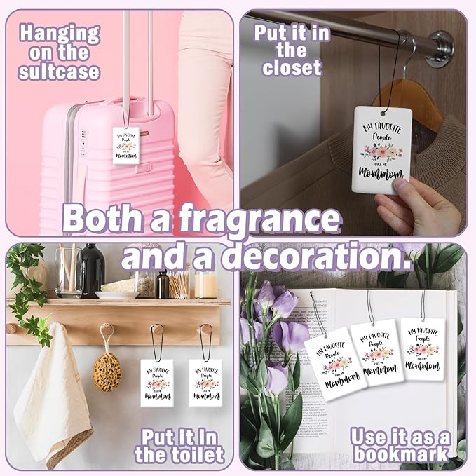 My Favorite People Call Me Mommom Grandma Gifts Car Air Freshener Accessories 3pcs, Rustic Gifts for Grandma Christmas,Floral Hanging Scent Fragrance Card for Women Closet Bathroom Home Decor