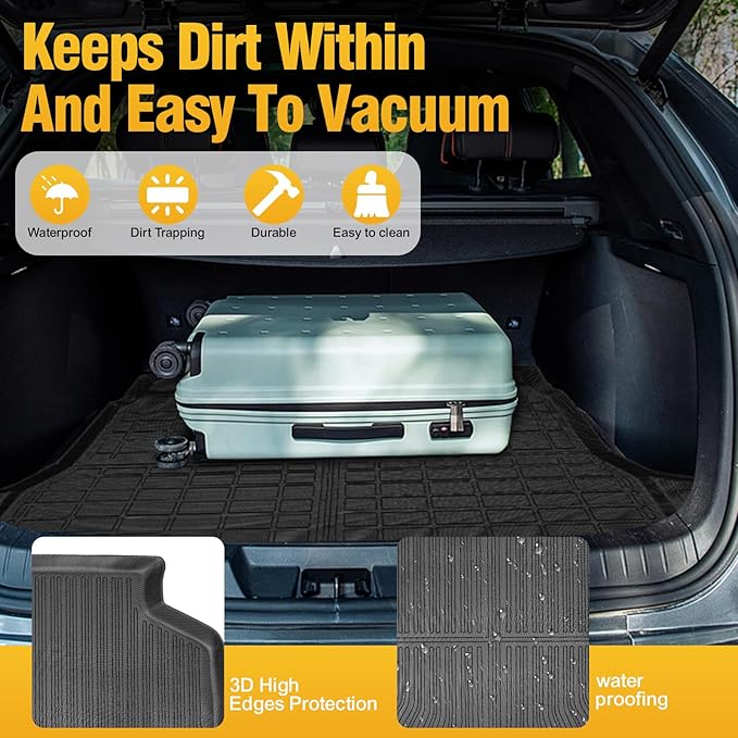 Trunk Liner Cargo Liners for 2018-2025 Ford Expedition Max and 2018-2024 Lincoln Navigator Rear Trunk Floor Mats with Backrest Mat 3D Boot Tray All-Weather TPE Black