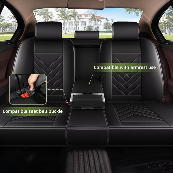 AOMSAZTO Car Seat Covers Fit for Hyundai Venue 2020-2026 Full Set Premium Seat Covers Waterproof Leather Automotive Seat Cushion Protector Compatible with Airbag(5 Seats,Black)