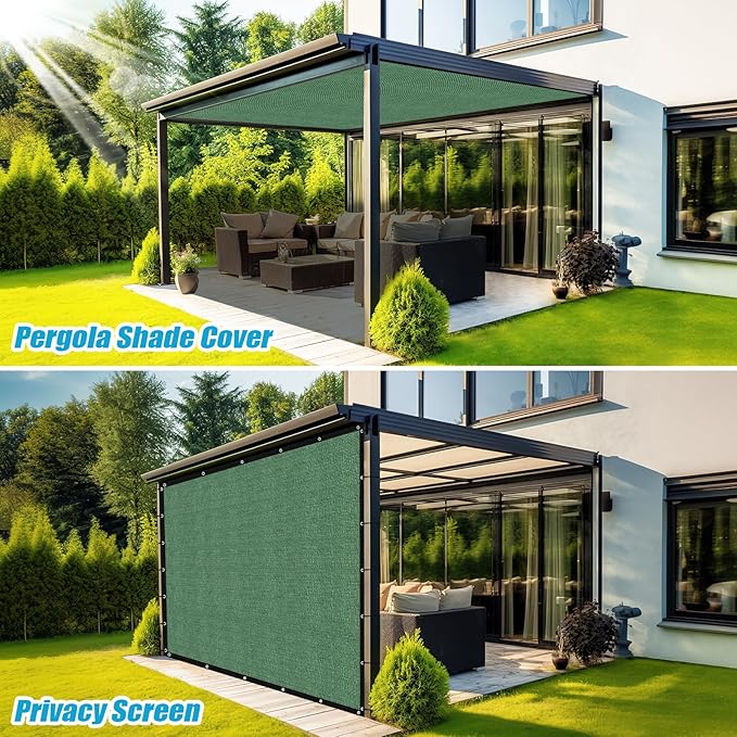 Amagenix 90% Pergola Shade Cover 12' X 18' Sun Shade Cloth with Grommets for Outdoor Garden Patio Porch, Commercial Grade 200 GSM - Cable Zip Ties Included (We Customized) GN108, Green