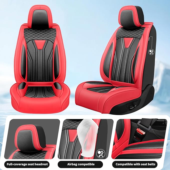 Fit Altima Car Seat Covers Compatible with Nissan Altima 2011-2025 2026 - Full Set Premium Leather， Waterproof Breathable， All-Weather Seat Cushion Protecto&Airbag Compatible （Red & Black