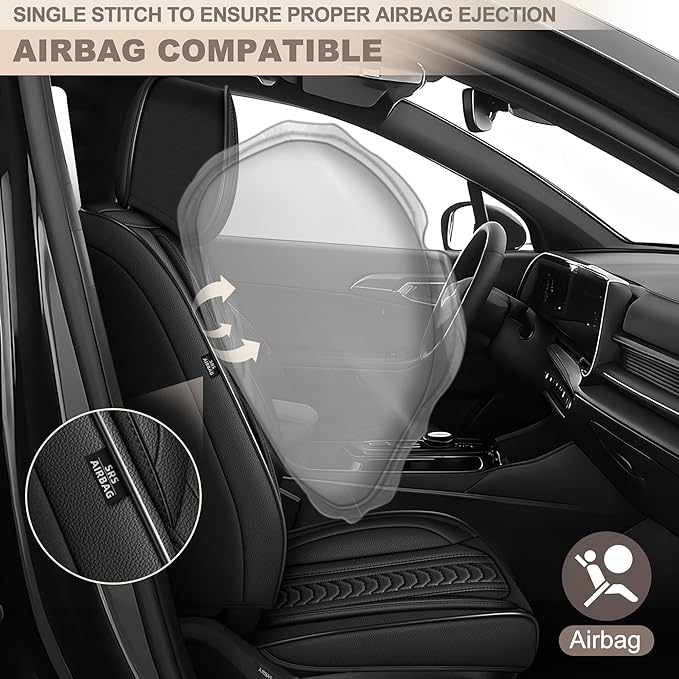 TTX LIGHTING for Jeep Wrangler 2003-2026 Seat Covers: Waterproof Leather Seat Protector with Airbag Compatible (2 Front Seats,Black)
