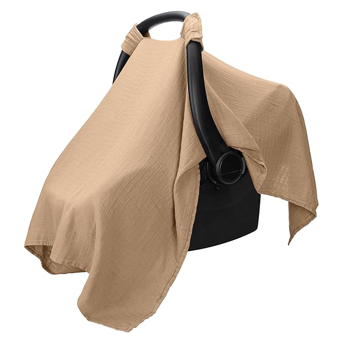 Comfy Cubs Baby Car Seat Cover - Soft, Breathable Bamboo Rayon and Muslin Cotton Blend - Lightweight Canopy for Sun, Bug, and Comfort Protection - Large Size Infant Seat Cover in Cedar Design