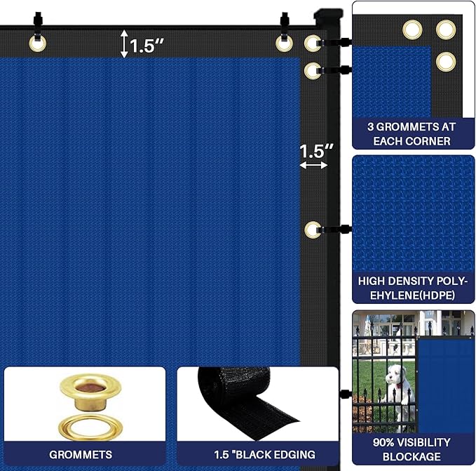 Windscreen4less Privacy Fence Screen Heavy Duty Windscreen Fencing Mesh Fabric Shade Net Cover with Brass Grommtes for Outdoor Wall Garden Yard Pool Deck, 8'x254' Blue