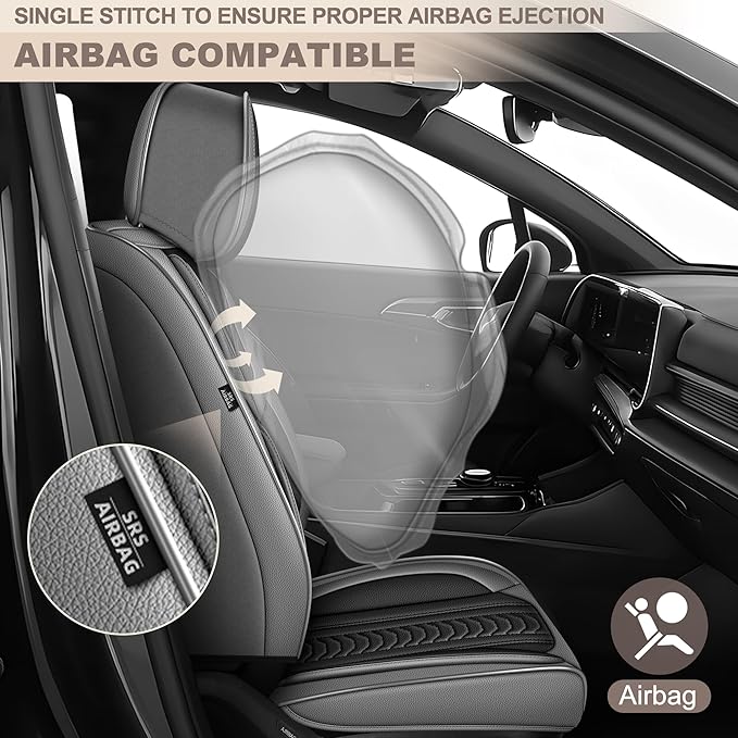 TTX LIGHTING for Chevy Tahoe 2011-2026 Seat Covers: Waterproof Leather Seat Protector with Airbag Compatible (2 Front Seats,Black&Gray)