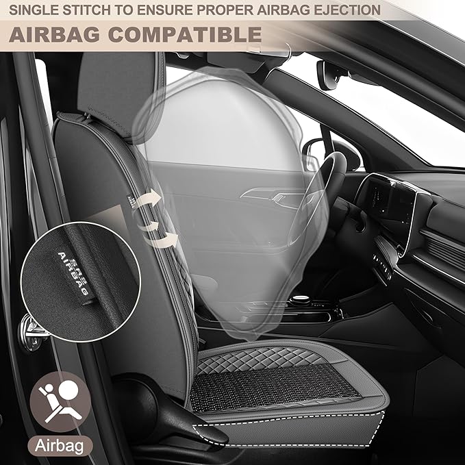 TTX LIGHTING for Mazda Mazda 3 2007-2019 Car Seat Covers, Breathable Ice Silk & Leather Seat Protector, Cool & Anti-Sweat for Long Driving, Airbag Compatible, 5 Seats Full Set (Black&Gray)
