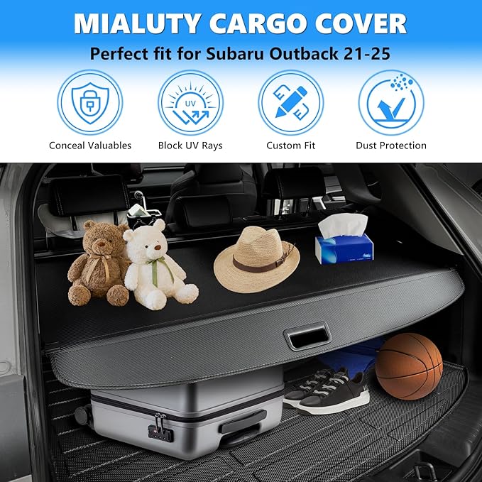 MIALUTY® Cargo Cover for 2021-2025 Subaru Outback Retractable Trunk Cover Outback Accessories Anti-Peeping Anti-Theft Privacy Screen,Trunk Luggage Shield Shade Carbon Fiber Texture