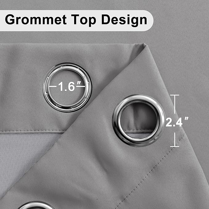 XWZO Blackout Curtains 84 Inches Long with Tiebacks- Full Light Blocking & Energy Efficiency Extra Wide Window Draperies Grommet Top with Black Liner for Bedroom, Grey, W60 x L84, Set of 2