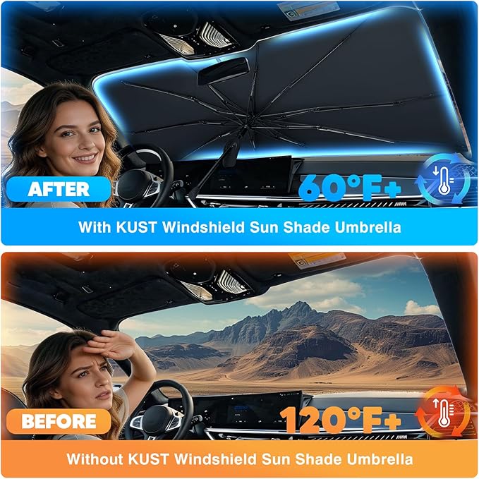 KUST Custom Fit Windshield Sun Shade Umbrella for 2017-2025 Mazda CX-5 CX5 CX 5 | Foldable Sunshade with Bendable Handle | Blocks Heat & UV Scratch Resistant Keep Cool Sunshield