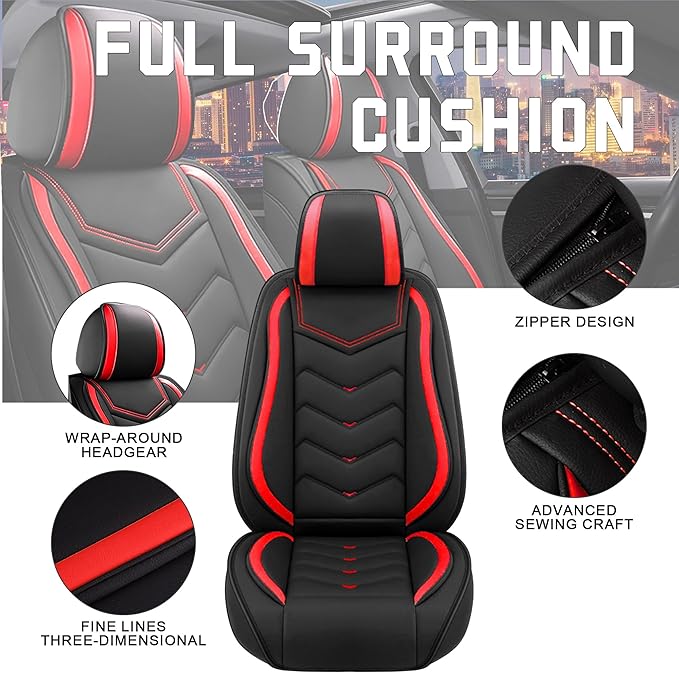 CTDS Car Seat Covers for Jeep Grand Cherokee L 2021-2026, Stylish Sport Seat Cover, Premium Nappa Leather Car Seat Cover. Automobile Seat Covers Sets.(Standard 2 Seats/Black Red)