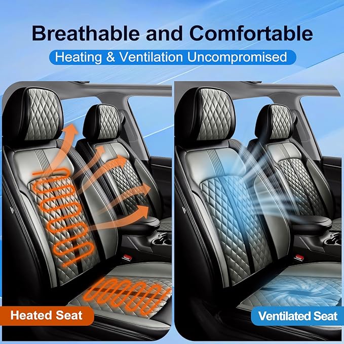 Fit CX-7 Car Seat Covers for Mazda CX7 2006-2012, Full Coverage Leather, Airbag Compatible & Scratch-Resistant, Waterproof All Weather Seat Protector, Full Set, Black+Gray