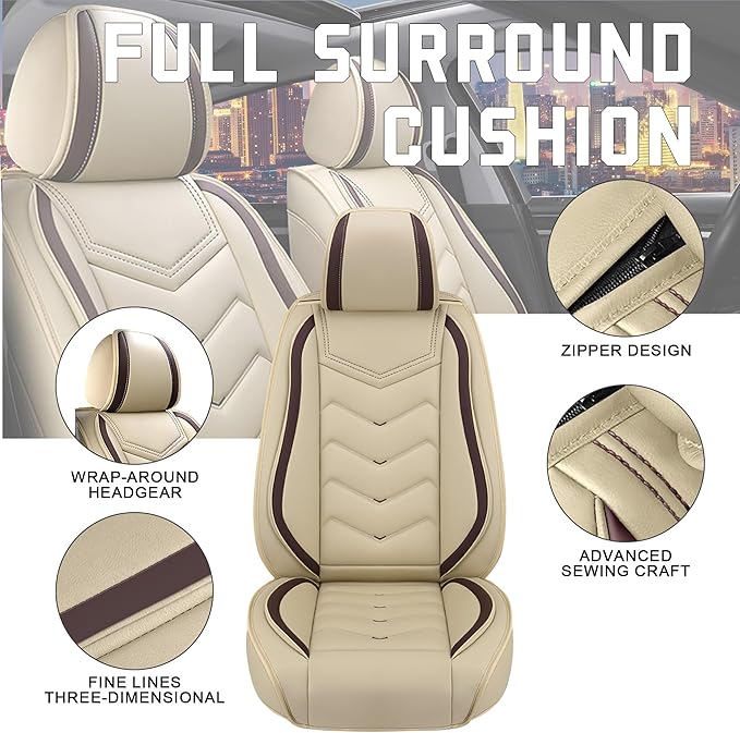 CTDS Car Seat Covers for Jeep Grand Cherokee L 2021-2026, Stylish Sport Seat Cover, Premium Nappa Leather Car Seat Cover. Automobile Seat Covers Sets.(Standard 2 Seats/Beige)