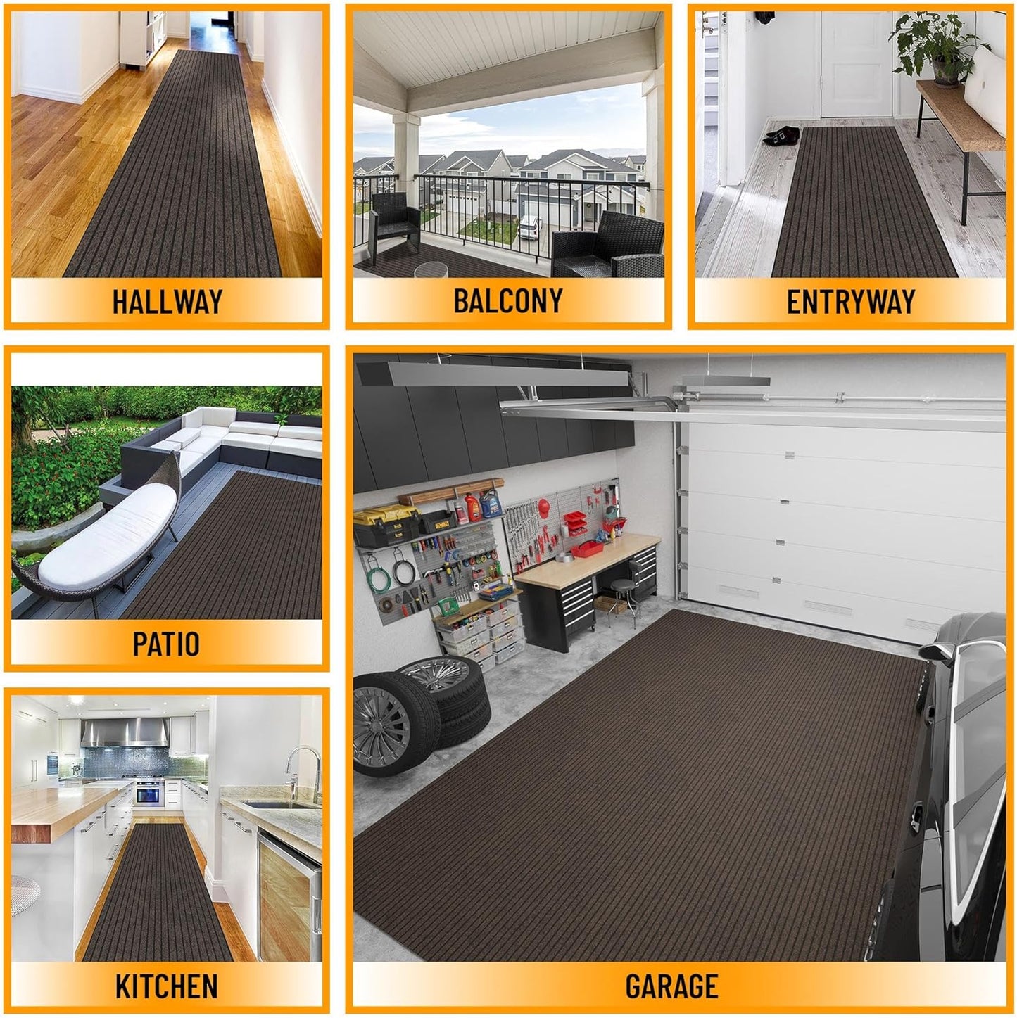 Ottomanson 2' x 11' Hallway Runner with Scraper Pile Extra Durable Non-Slip Rug Mat for Indoor & Outdoor Use - Ideal for Kitchen, Entryway, Patio & Garage - High-Traffic Carpet, Brown