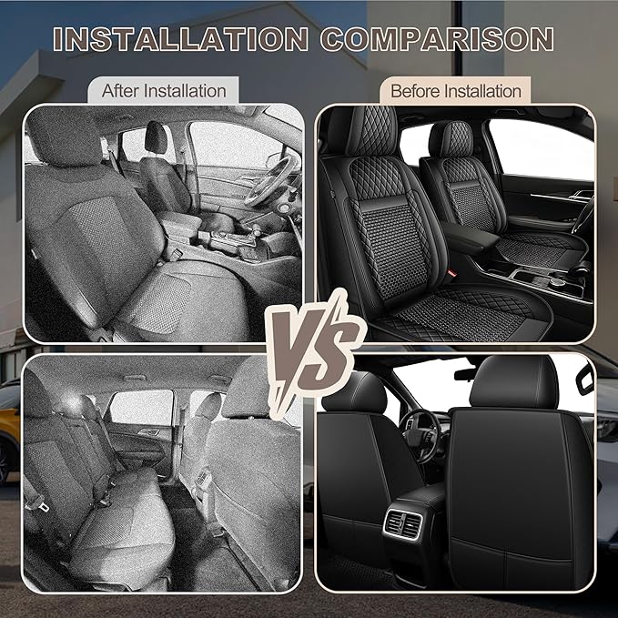 TTX LIGHTING for Toyota Venza 2009-2020 Car Seat Covers, Breathable Ice Silk & Leather Seat Protector, Cool & Anti-Sweat for Long Driving, Airbag Compatible, 2 Front Seats (Black)