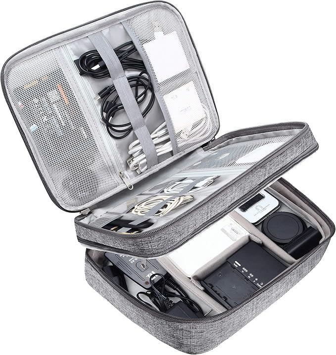 SELLYFELLY Electronic Bag Travel Cable Accessories Bag Waterproof Double Layer Electronics Organizer Portable Storage Case for Cable, Cord, Charger, Phone, Adapter, Power Bank, Kindle, Hard Drives