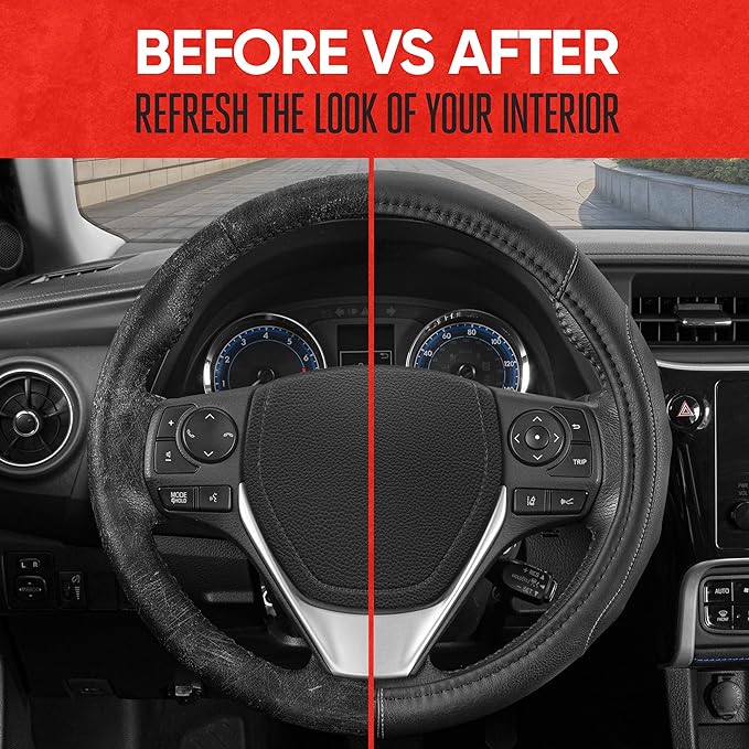 Motor Trend GripDrive Faux Black Leather Steering Wheel Cover for Car Truck Van SUV, Small 14 inch Size, Gray Accent Stitched Car Steering Wheel Cover Vehicle & Auto Accessories (Pack of 2)