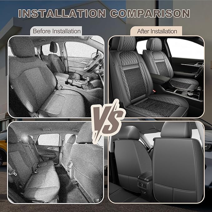 TTX LIGHTING for Honda Odyssey 2011-2026 Car Seat Covers, Breathable Ice Silk & Leather Seat Protector, Cool & Anti-Sweat for Long Driving, Airbag Compatible, 2 Front Seats (Black&Gray)