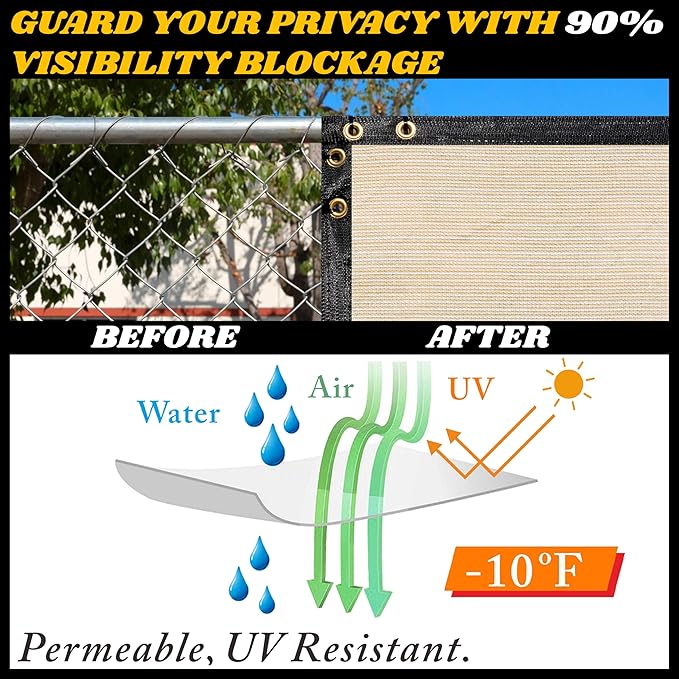 Royal Shade Custom Size 6' x 104' Beige Fence Privacy Screen Windscreen Cover Netting Mesh Fabric Cloth - Cable Zip Ties Included (We Make Custom Size)