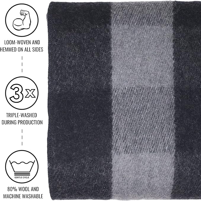 Arcturus Military Wool Blanket - Warm, Thick, Washable - Great for Outdoors, Camping, Stadium Blanket, Picnics, Travel - Car & Bushcraft Survival Kits
