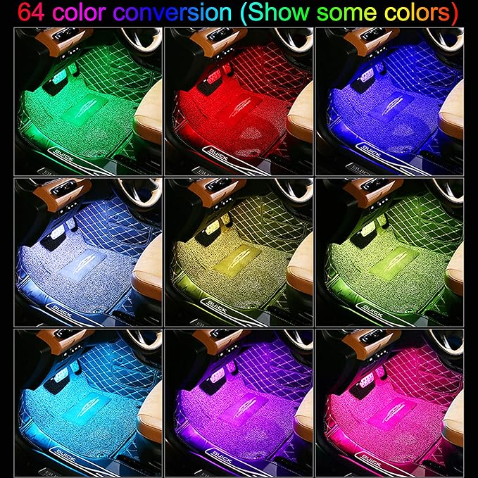 RGB Car Footwell Ambient Lighting Kit 16.7 Millions Colors Sound Active Music Sync APP Control Cigarette Lighter Car Interior Multicolored Footwell Atmosphere Light DC 12V