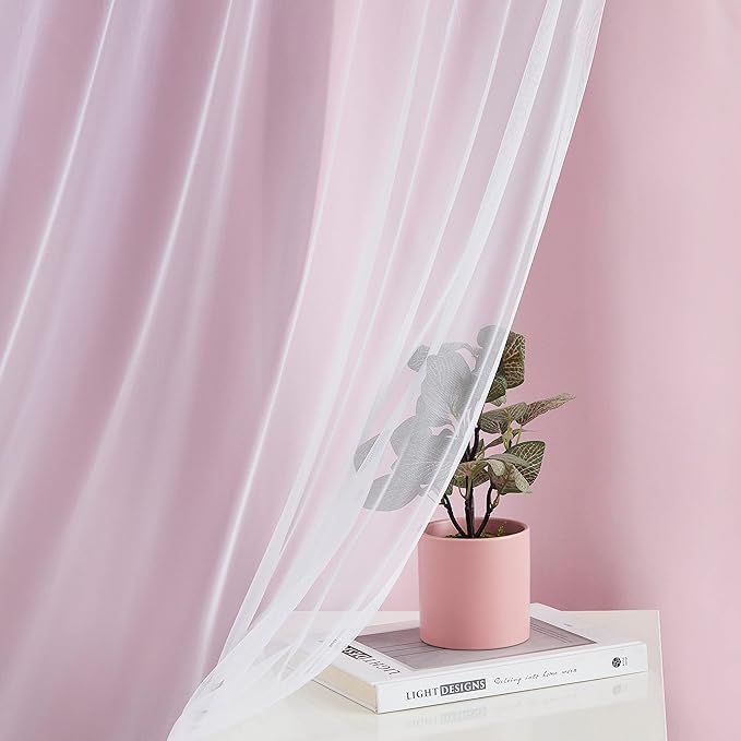 Bujasso Pink Blackout Curtains with Sheer Overlay Mix and Match Double Layer 80% Room Darkening Window Treatment Set for Girls Bedroom Living Room Pink Drapes with Tiebacks Grommet Top 54" Wx90 Lx2