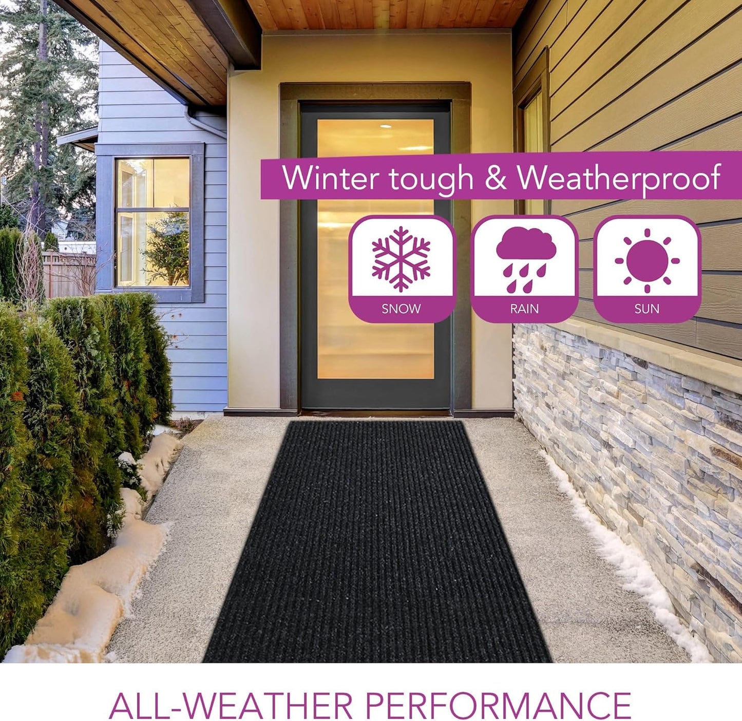 iCustomRug Spartan Weather Warrior Indoor/Outdoor Utility Ribbed Carpet Runner with Non-Slip Thermoplastic Rubber Backing, 3ft X 36ft in Black