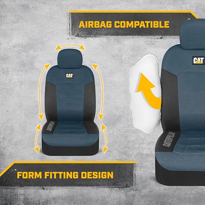CAT Blue & Black Seat Covers for Cars, Trucks, & SUV - Set of (2) MeshFlex Car Seat Cover Front Seat Protectors - Airbag Compatible Seat Covers for SUV Interior Covers & Seat Cover Accessories