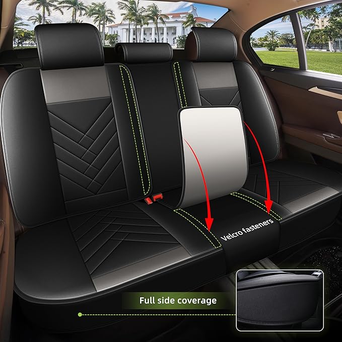 AOMSAZTO Car Seat Covers Full Set Fit for Nissan Juke 2011-2017 Waterproof Faux Leather Car Seat Cushions Automotive 5 Seat Covers Set（Black&Grey）