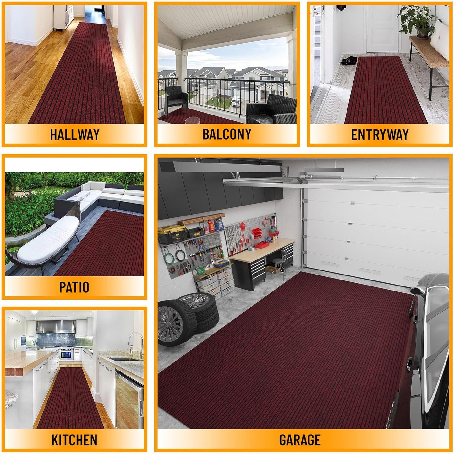 Ottomanson 2' x 5' Hallway Runner with Scraper Pile - Extra Durable Non-Slip Rug Mat for Indoor & Outdoor Use - Ideal for Kitchen, Entryway, Patio & Garage - High-Traffic Carpet, Red