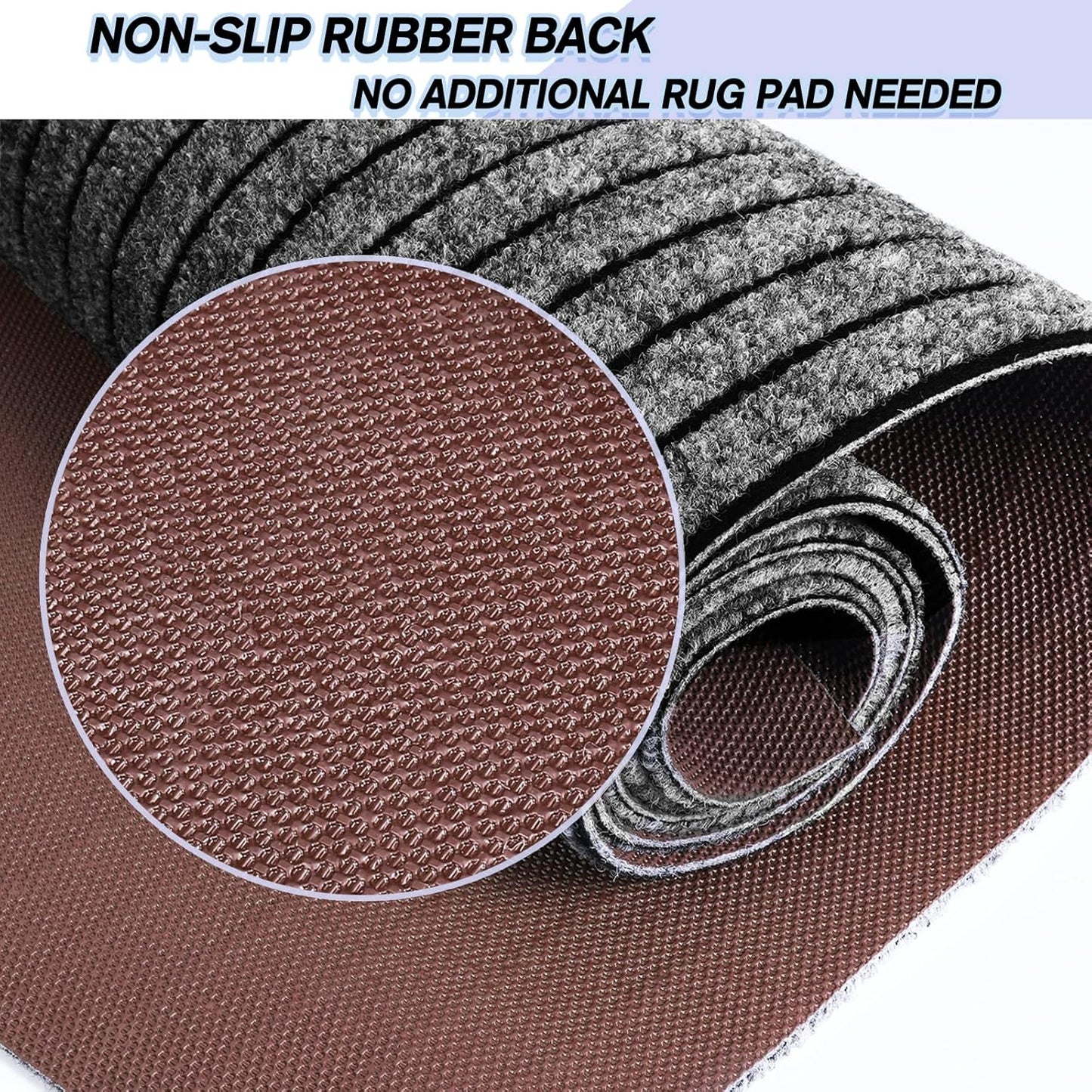 Custom Size Backed Non-Slip Area Rugs Runner, Easy Clean, Waterproof Runner Rugs for Hallway Entryway, Kitchen, Laundry, 4FT x 10FT, Gray Stripe