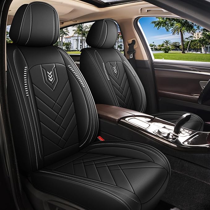 AOMSAZTO Car Seat Cover for Chevrolet Chevy Camaro 2000-2025 Front Set, Leather Car Seat Protector Waterproof, Non Slip Car Seat Cushion, Interior Seat Covers Automotive Accessories - Black