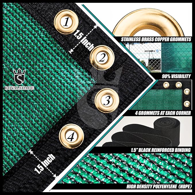 Royal Shade Custom Size 5' x 44' Green Fence Privacy Screen Windscreen Cover Netting Mesh Fabric Cloth - Cable Zip Ties Included (We Make Custom Size)