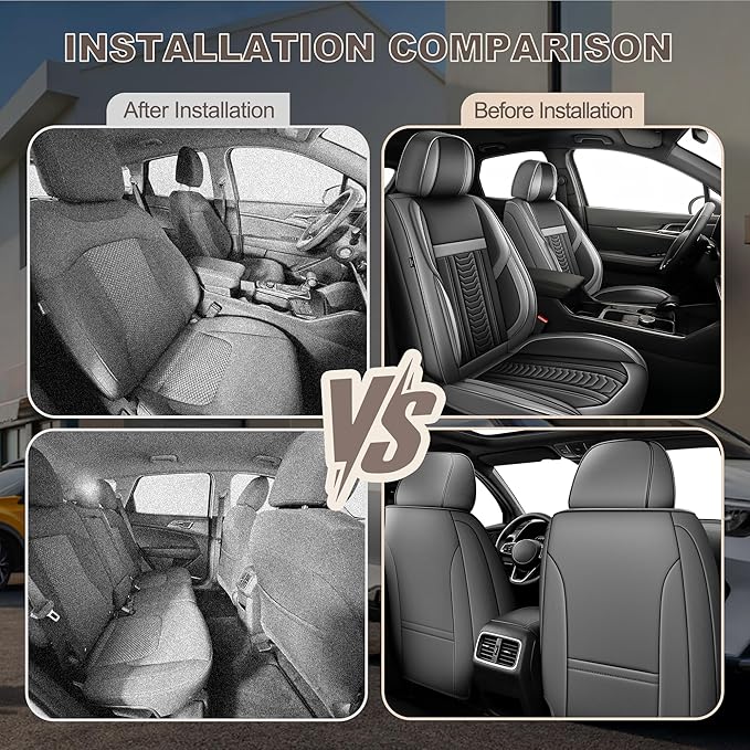 TTX LIGHTING for Nissan Juke S/SV/SL 2011-2017 Seat Covers: Waterproof Leather Seat Protector with Airbag Compatible (2 Front Seats,Black&Gray)