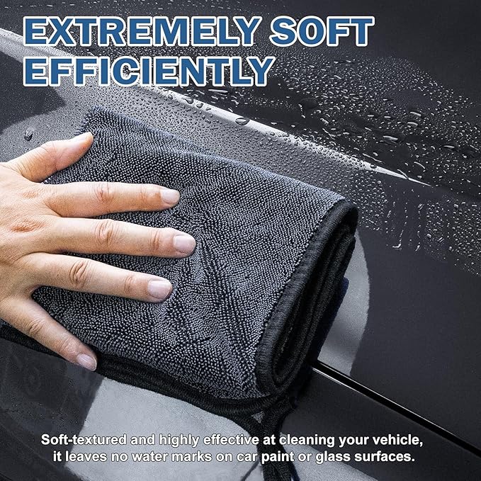 Navona 5 Pack Microfiber Car Drying Towels – Ultra Absorbent, Lint-Free Multi-Purpose Cloths for Car Wash, Bathroom Body Drying, Kitchen Cleaning & Sports Sweat Wiping