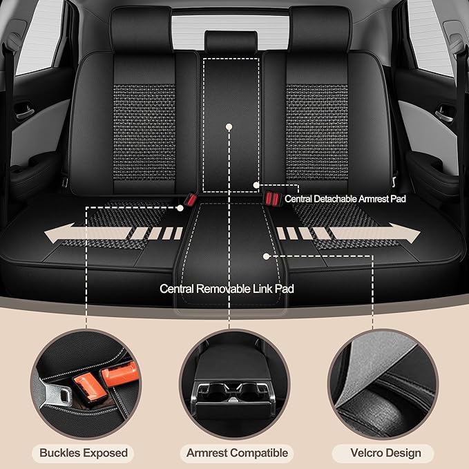TTX LIGHTING for Ford Escape 2001-2026 Car Seat Covers, Breathable Ice Silk & Leather Seat Protector, Cool & Anti-Sweat for Long Driving, Airbag Compatible, 5 Seats Full Set (Black)