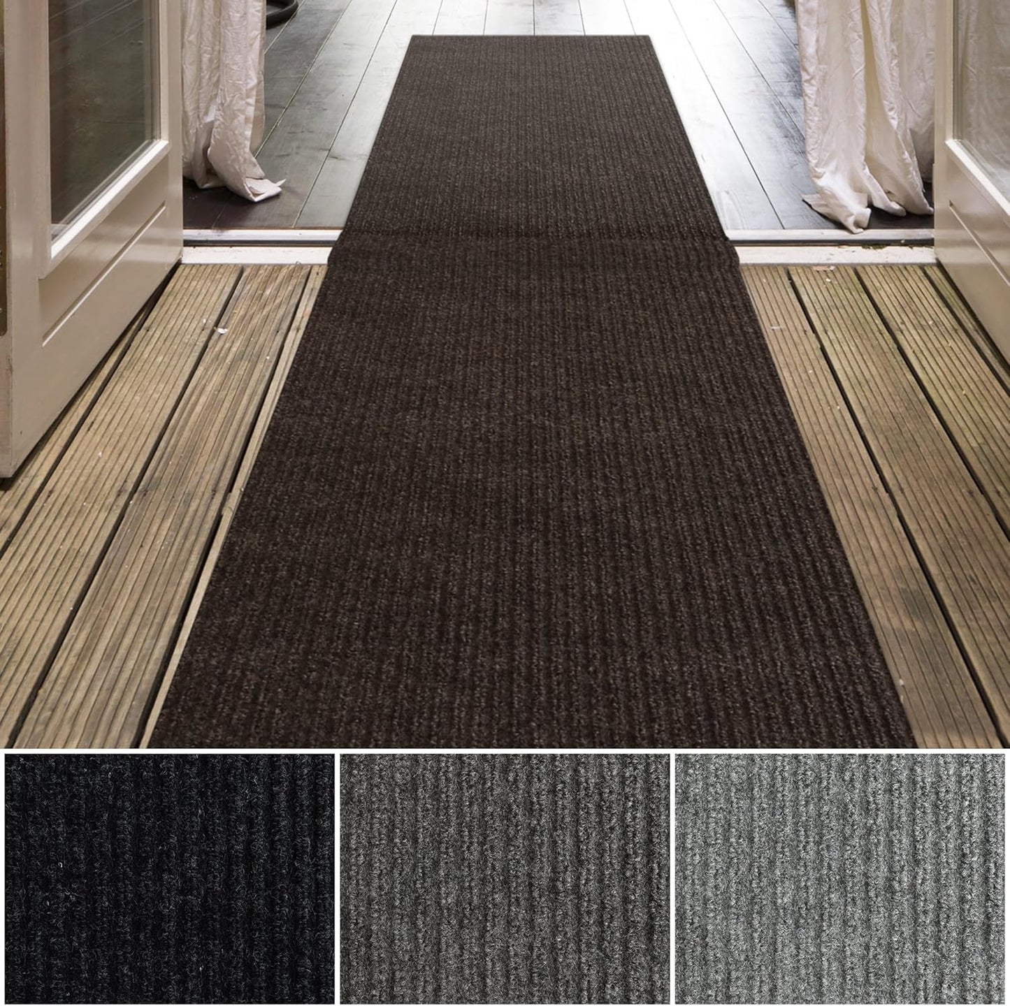iCustomRug Spartan Weather Warrior Duty Indoor/Outdoor Utility Ribbed in 3ft,4ft,6ft Widths 70 Custom Sizes with Natural Non-Slip Rubber Backing 4'X10' in Brown