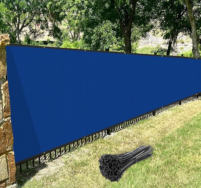 Windscreen4less Privacy Fence Screen Heavy Duty Windscreen Fencing Mesh Fabric Shade Net Cover with Brass Grommtes for Outdoor Wall Garden Yard Pool Deck, 8'x183' Blue