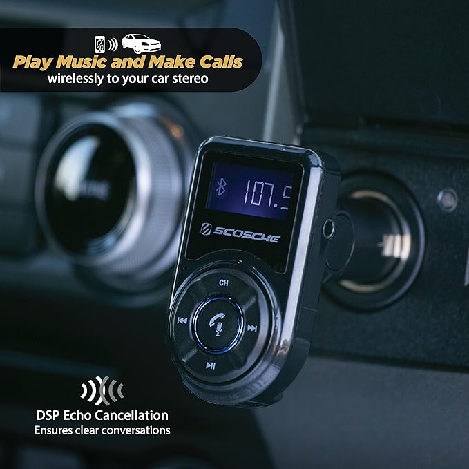 Scosche BTFM3 BTFREQ Universal Bluetooth Hands-Free Car Kit with Digital FM Transmitter and 10-Watt USB Car Charger - Black XL