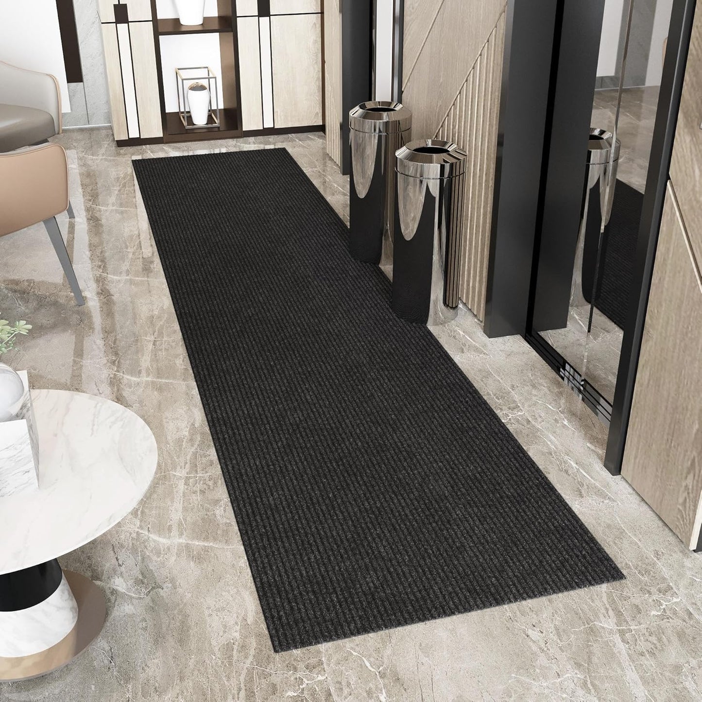 Ottomanson 3'11" x 15' Hallway Runner with Scraper Pile - Extra Durable Non-Slip Rug Mat for Indoor & Outdoor Use - Ideal for Kitchen, Entryway & Garage - High-Traffic Carpet, Black