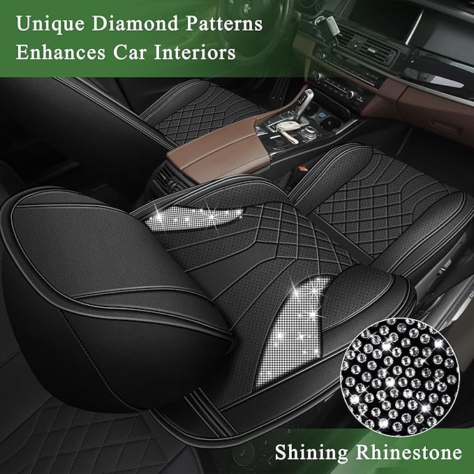 Bling Diamond Embroidered Seat Covers for Subaru Crosstrek 2016-2025 2026, Full Set 5 Seats, Sparkle Rhinestone Breathable Perforated Faux Leather Car Seat Covers for Women (Black)
